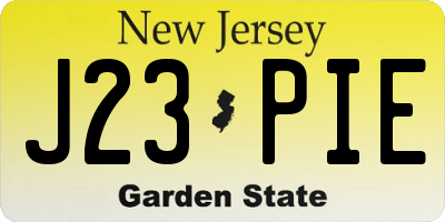NJ license plate J23PIE