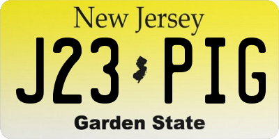NJ license plate J23PIG