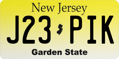 NJ license plate J23PIK