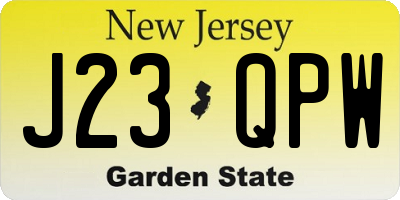 NJ license plate J23QPW
