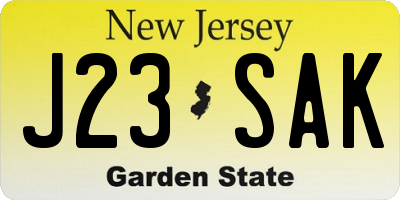NJ license plate J23SAK
