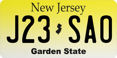 NJ license plate J23SAO