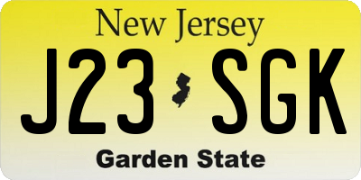 NJ license plate J23SGK
