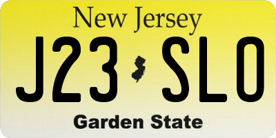 NJ license plate J23SLO