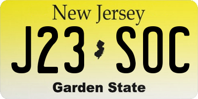 NJ license plate J23SOC
