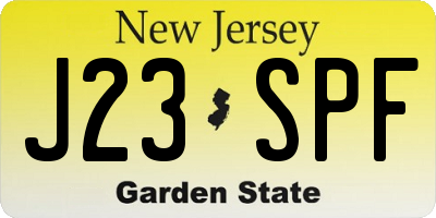 NJ license plate J23SPF
