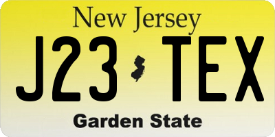 NJ license plate J23TEX