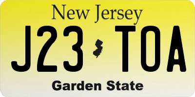 NJ license plate J23TOA