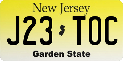 NJ license plate J23TOC