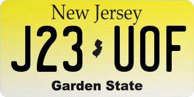 NJ license plate J23UOF