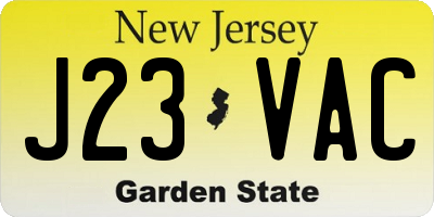NJ license plate J23VAC
