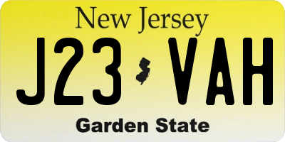 NJ license plate J23VAH