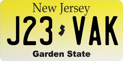 NJ license plate J23VAK