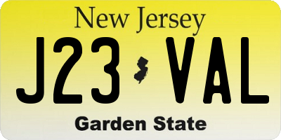 NJ license plate J23VAL