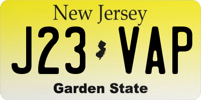NJ license plate J23VAP