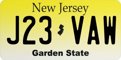 NJ license plate J23VAW