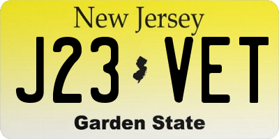 NJ license plate J23VET