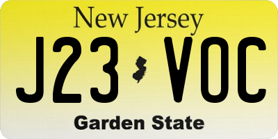 NJ license plate J23VOC