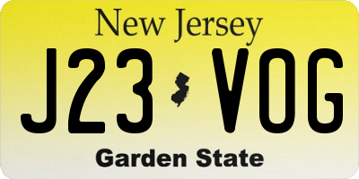NJ license plate J23VOG