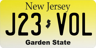 NJ license plate J23VOL