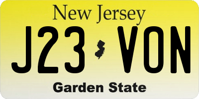 NJ license plate J23VON