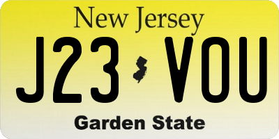 NJ license plate J23VOU