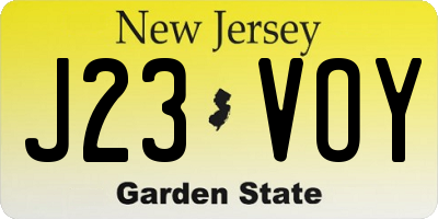 NJ license plate J23VOY
