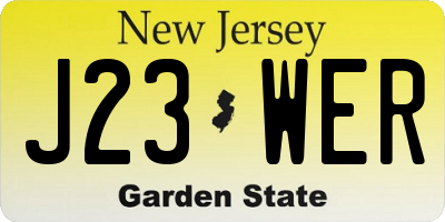 NJ license plate J23WER