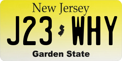 NJ license plate J23WHY