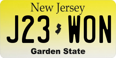 NJ license plate J23WON