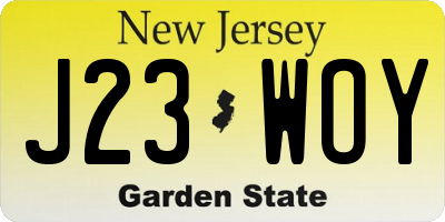 NJ license plate J23WOY