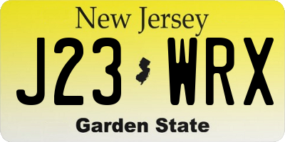 NJ license plate J23WRX