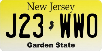 NJ license plate J23WWO