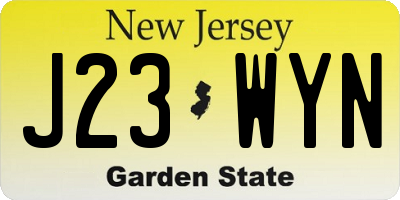 NJ license plate J23WYN