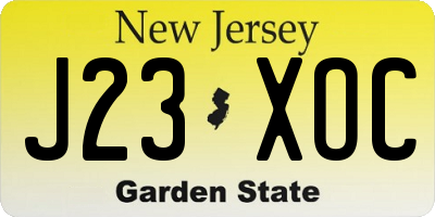 NJ license plate J23XOC
