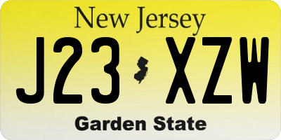 NJ license plate J23XZW