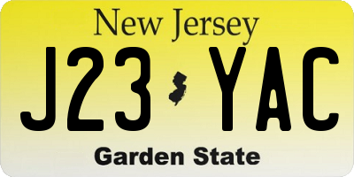 NJ license plate J23YAC