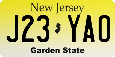NJ license plate J23YAO