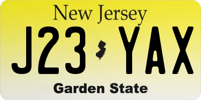 NJ license plate J23YAX