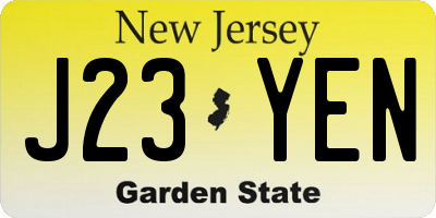 NJ license plate J23YEN