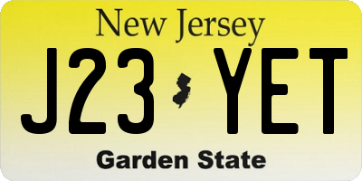 NJ license plate J23YET
