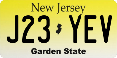 NJ license plate J23YEV