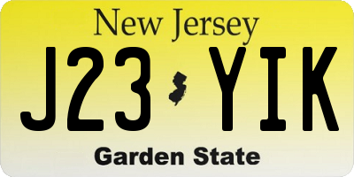 NJ license plate J23YIK