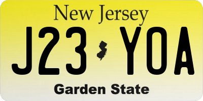 NJ license plate J23YOA
