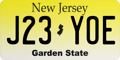 NJ license plate J23YOE