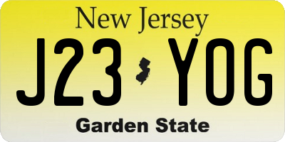 NJ license plate J23YOG
