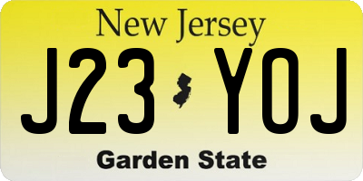 NJ license plate J23YOJ