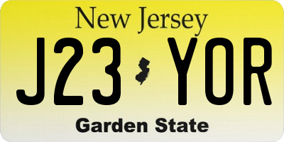 NJ license plate J23YOR