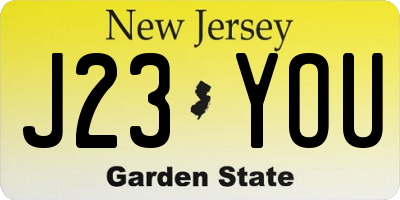 NJ license plate J23YOU