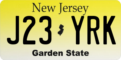 NJ license plate J23YRK